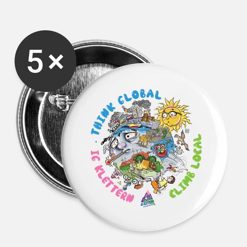 Think Global Climb Local Heller Hintergrund - Buttons groß 56 mm (5er Pack) - Weiß