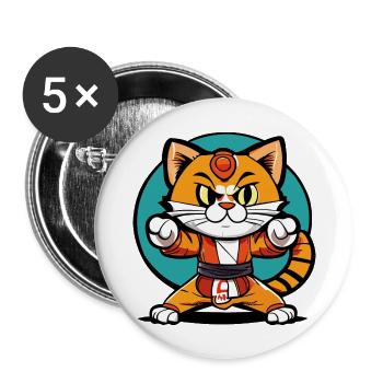 Ninja Katze Karate Kitty - Buttons groß 56 mm (5er Pack) - Weiß - Vorne