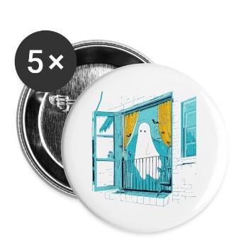 Spooky Ghost in the Window, Boo in the Window - Buttons large 2.2''/56 mm (5-pack) - white - Front