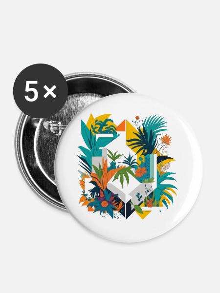Geometrischer Dschungel - Buttons groß 56 mm (5er Pack) - Weiß