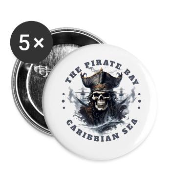 Pirat Totenkopf Jolly Roger Kostüm Geschenk - Buttons groß 56 mm (5er Pack) - Weiß - Vorne