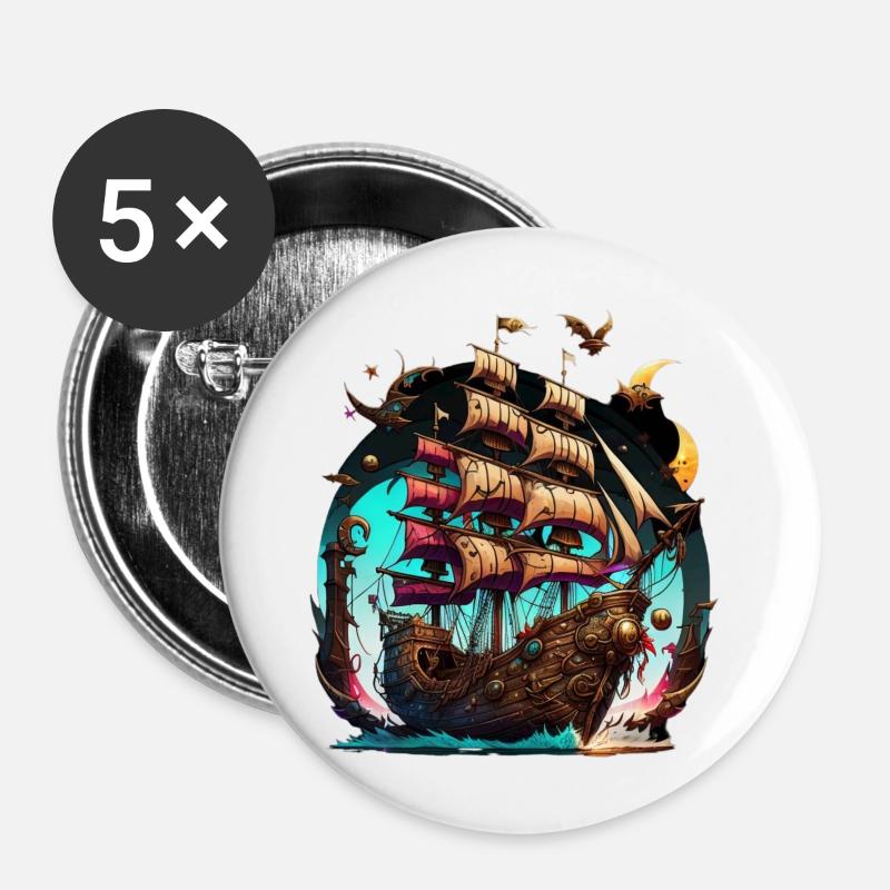 Pirate ship - Buttons large 2.2''/56 mm (5-pack) - white