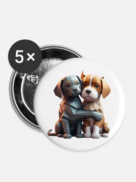 Dog Love - Buttons groß 56 mm (5er Pack) - Weiß