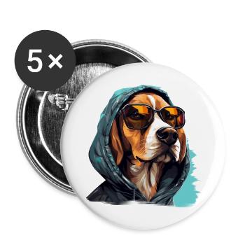 Sniffer Streetwear : Style Beagle | Amoureux des chiens - Lot de 5 grands badges (56 mm) - blanc - Devant