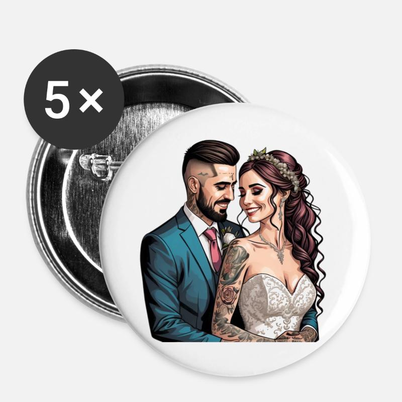 Tattoo Couple - Buttons large 2.2''/56 mm (5-pack) - white