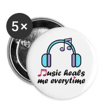 Musik heilt mich jedes Mal - Buttons groß 56 mm (5er Pack) - Weiß - Vorne