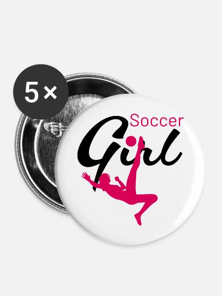 Soccer Girl Fallrückzieher - Buttons groß 56 mm (5er Pack) - Weiß
