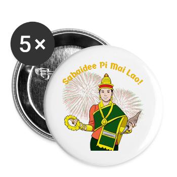 Laos Laote Laoten Neujahr I Geschenk - Buttons groß 56 mm (5er Pack) - Weiß - Vorne