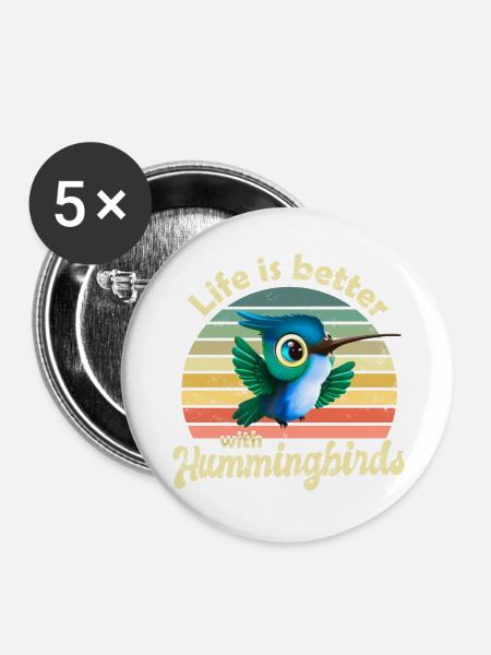 Kolibri - Buttons groß 56 mm (5er Pack) - Weiß