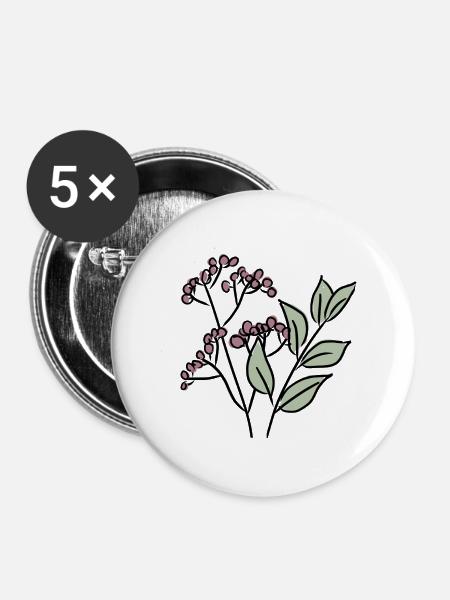 Blätter und Beeren - Buttons groß 56 mm (5er Pack) - Weiß