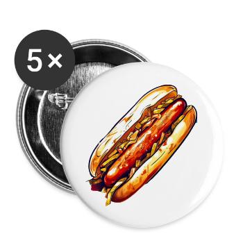 Hot Dog Würstchen Wurst für für Hot Dog - Buttons groß 56 mm (5er Pack) - Weiß - Vorne