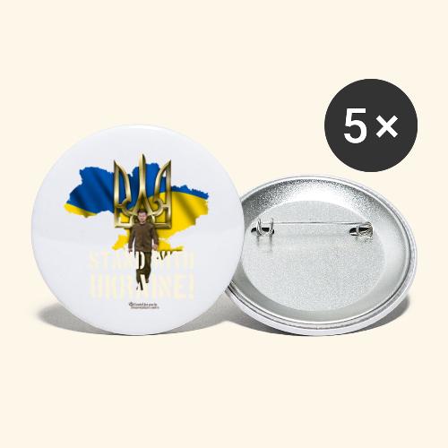 Ukraine Umriss Dreizack Fahne Selenskyj - Buttons groß 56 mm (5er Pack)