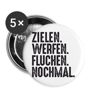 Zielen Werfen Fluchen Nochmal Spruch Bouler - Buttons groß 56 mm (5er Pack) - Weiß - Vorne