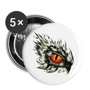 magisches Auge eines Drachen im Tattoo Stil - Buttons groß 56 mm (5er Pack) - Weiß - Vorne