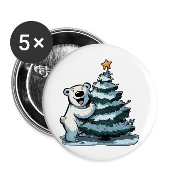 Christmas bear on the Christmas tree: festive joy - Buttons large 2.2''/56 mm (5-pack) - white - Front