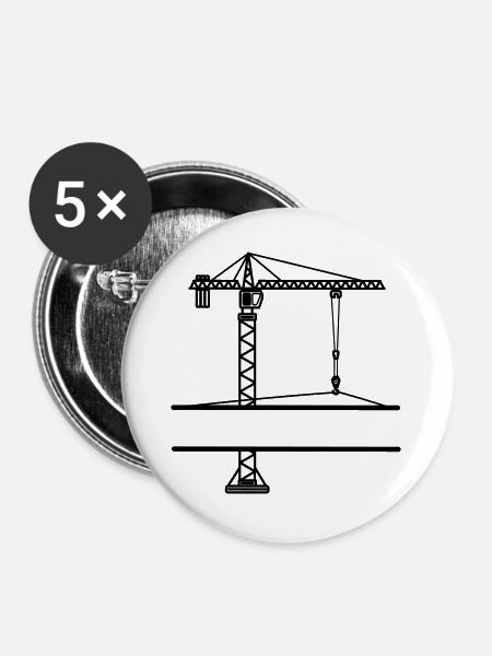 Baukran mit Banner - Buttons groß 56 mm (5er Pack) - Weiß