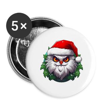 Xmas Raubvogel mit Weihnachtsmütze - Buttons groß 56 mm (5er Pack) - Weiß - Vorne