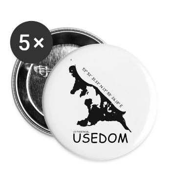 Usedom Koordinaten - Buttons groß 56 mm (5er Pack) - Weiß - Vorne
