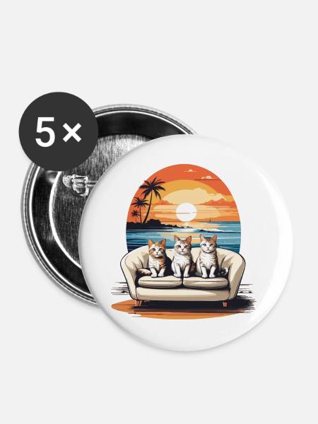 Katzen am Meer - Buttons groß 56 mm (5er Pack) - Weiß