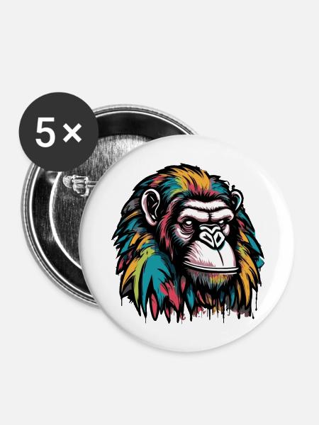 Affen Kopf Graffiti - Stora knappar 56 mm (5-pack) - vit