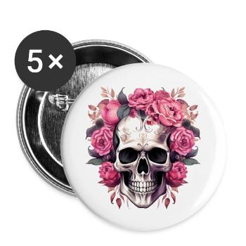 Squelette de fleur gothique Vintage rose - Lot de 5 grands badges (56 mm) - blanc - Devant
