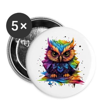 Arc-en-ciel mignon - Hibou - Lot de 5 grands badges (56 mm) - blanc - Devant