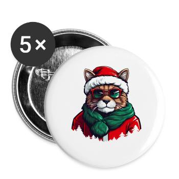 Cool Christmas cat with sunglasses - Buttons large 2.2''/56 mm (5-pack) - white - Front