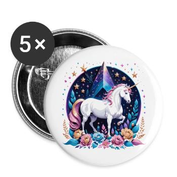 Licorne - Lot de 5 grands badges (56 mm) - blanc - Devant