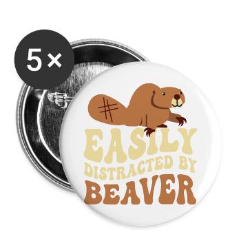 Easily Distracted By Beaver Animal Rodent - Buttons large 2.2''/56 mm (5-pack) - white - Front
