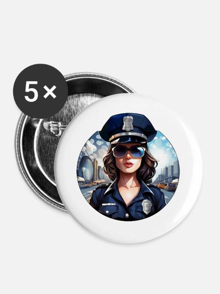 Polizistin - Buttons groß 56 mm (5er Pack) - Weiß