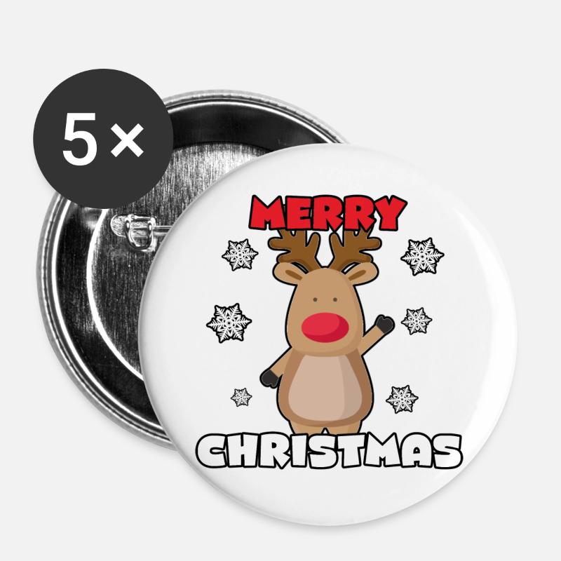 Christmas Moose - Buttons large 2.2''/56 mm (5-pack) - white