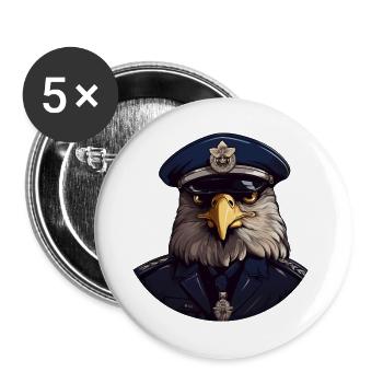 Hiboux Policier - Lot de 5 grands badges (56 mm) - blanc - Devant