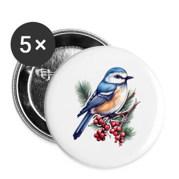 Woodpecker, Nuthatch - Buttons large 2.2''/56 mm (5-pack) - white - Front