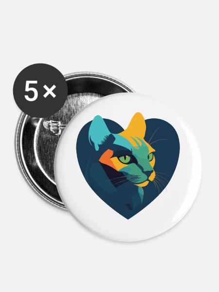 Ein Herz für Katzen - Buttons groß 56 mm (5er Pack) - Weiß