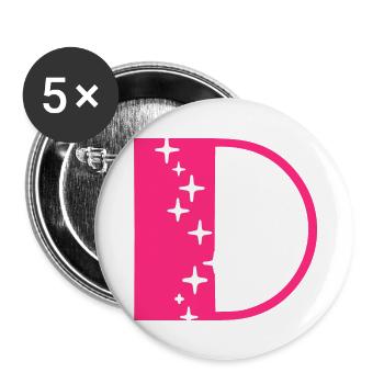 Buchstabe D Glitzer - Buttons groß 56 mm (5er Pack) - Weiß - Vorne
