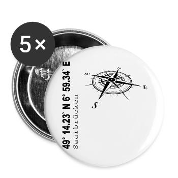 Koordinaten Saarbrücken - Buttons groß 56 mm (5er Pack) - Weiß - Vorne