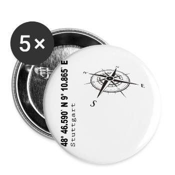 Koordinaten Stuttgart - Buttons groß 56 mm (5er Pack) - Weiß - Vorne