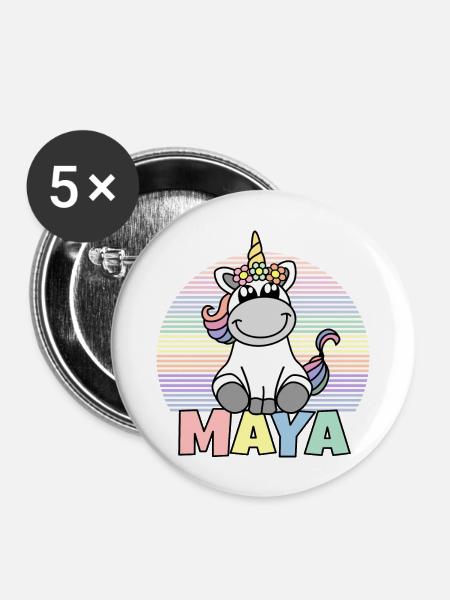 Maya Einhorn Name - Buttons groß 56 mm (5er Pack) - Weiß