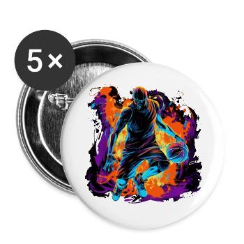 Joueur de basket-ball en design d’art pour les fans de sport - Lot de 5 grands badges (56 mm) - blanc - Devant