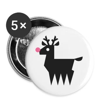 Reindeer Rudolf logo L black with neon pink nose - Buttons large 2.2''/56 mm (5-pack) - white - Front