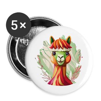 Splash Art Lama - Buttons groß 56 mm (5er Pack) - Weiß - Vorne