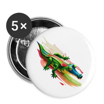 Crocodile surfs on color - Buttons large 2.2''/56 mm (5-pack) - white - Front