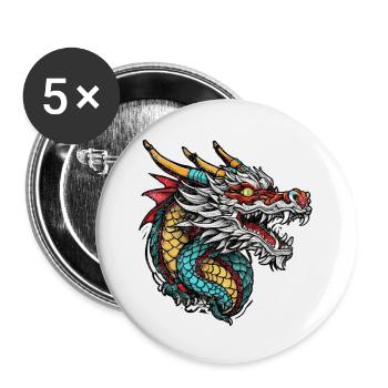 Asiatischer Drache - Japan - Chinesisch - Buttons groß 56 mm (5er Pack) - Weiß - Vorne