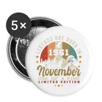 November 1961 Geburtstagsgeschenk - 1961 november - Buttons groß 56 mm (5er Pack) - Weiß - Vorne