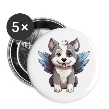 Husky Angel - Chien mignon avec céleste - Lot de 5 grands badges (56 mm) - blanc - Devant