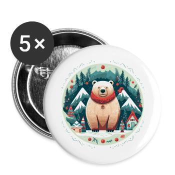 Cute Bear In Ornament, Love Bears - Buttons large 2.2''/56 mm (5-pack) - white - Front