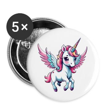 Licorne Unicorn Kawaii - Lot de 5 grands badges (56 mm) - blanc - Devant