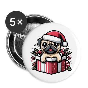 Carlin Dans Cadeau Chien Noël Festif Père Noël Chapeau - Lot de 5 grands badges (56 mm) - blanc - Devant