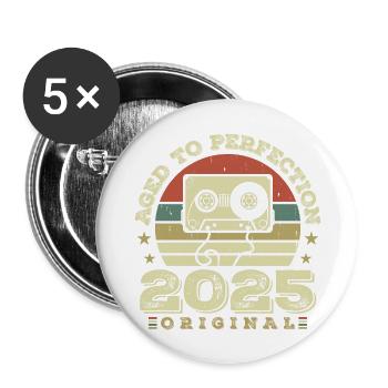 Originelle Vintage-Geschenkidee zum Jubiläum 2025 - Buttons groß 56 mm (5er Pack) - Weiß - Vorne