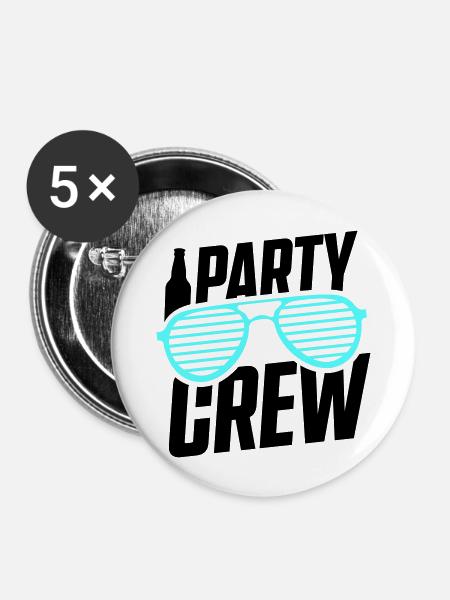 party crew - Buttons groß 56 mm (5er Pack) - Weiß